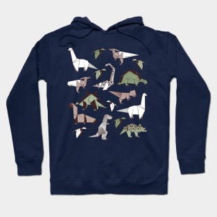 Origami dino friends // print // green white and beige dinosaurs Hoodie